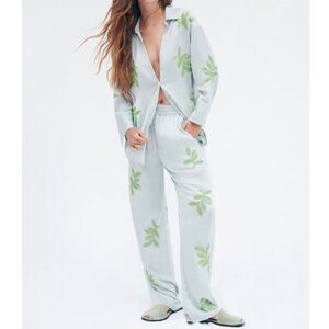 BEADED LEAF EMBROIDERED SHIRT AND MATCHING PANTS SET